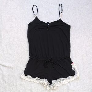 Victoria's Secret Black Romper with White Lace Trim